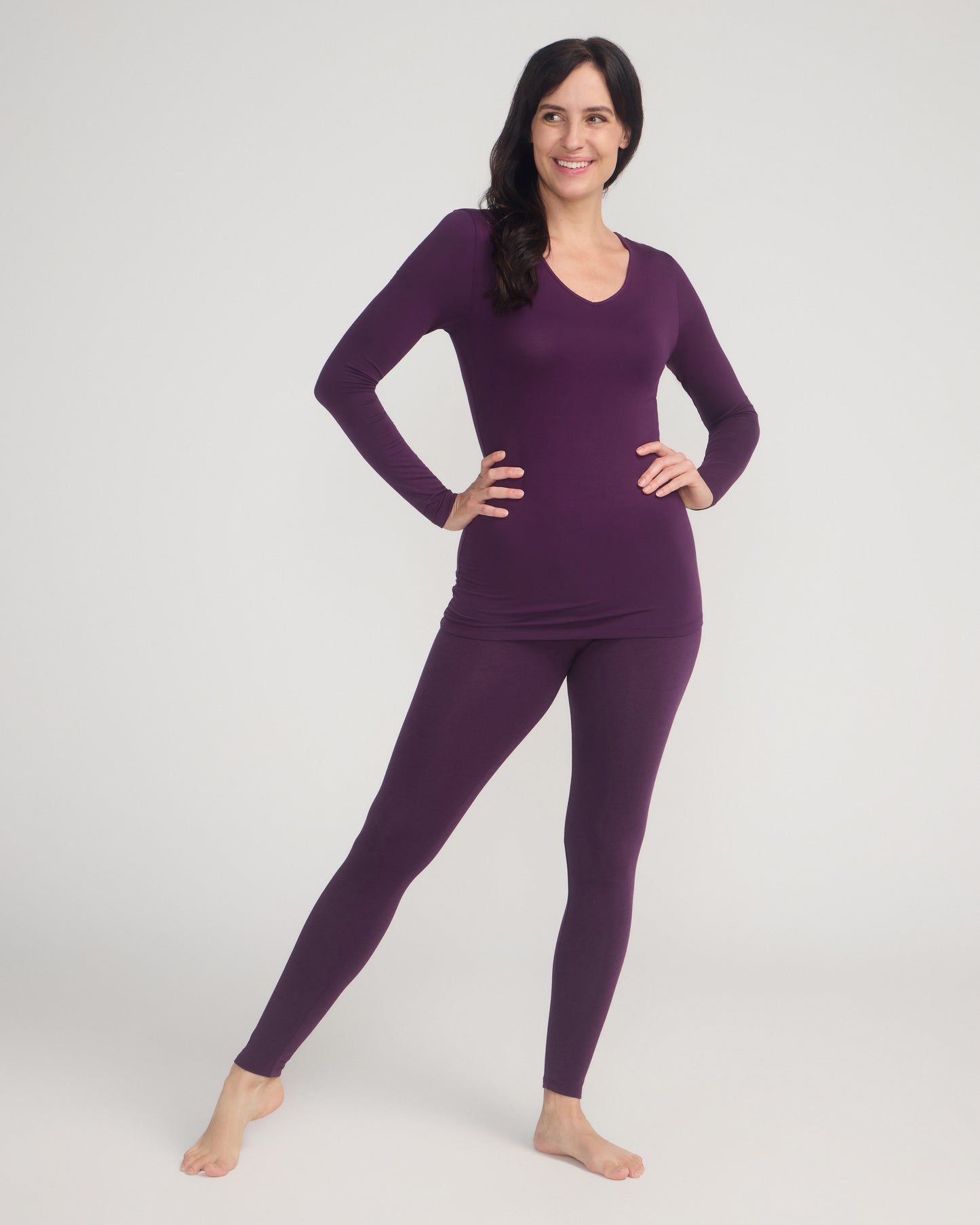 Bamboo Long Sleeve V Neck - Purple