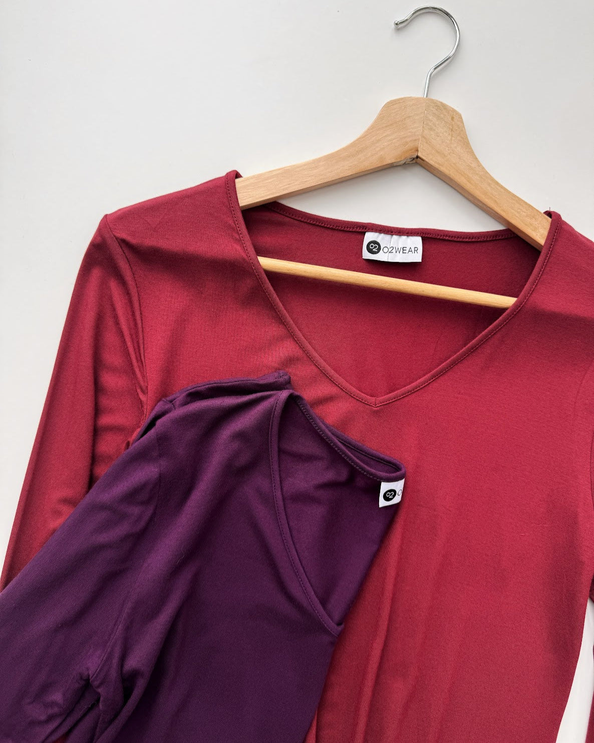 Bamboo Long Sleeve V Neck - Burnt Red