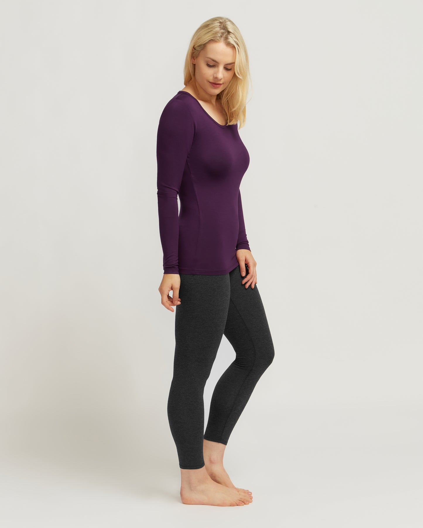 Bamboo Long Sleeve Scoop - Purple - O2wear Bamboo