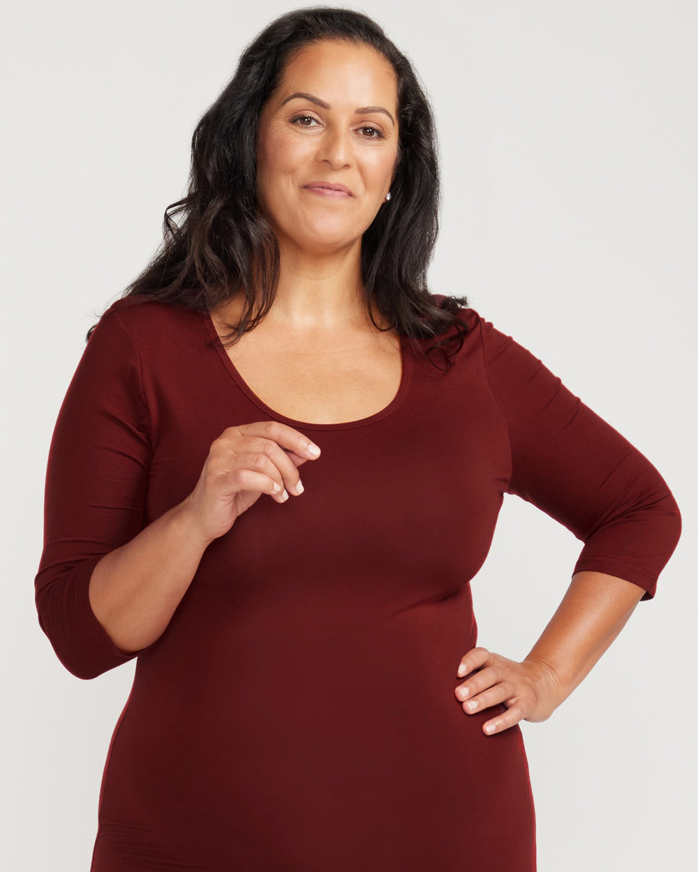 3/4 Sleeve Scoop - Burnt Red