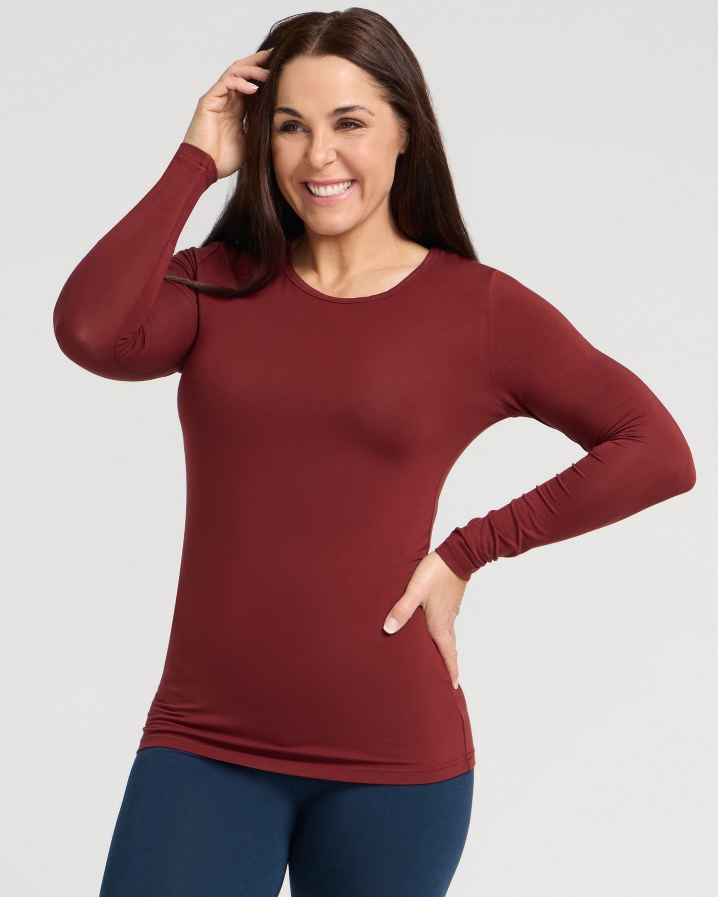 Bamboo Long Sleeve Crew - Burnt Red