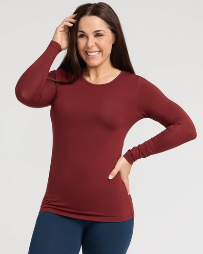 Bamboo Long Sleeve Crew - Burnt Red