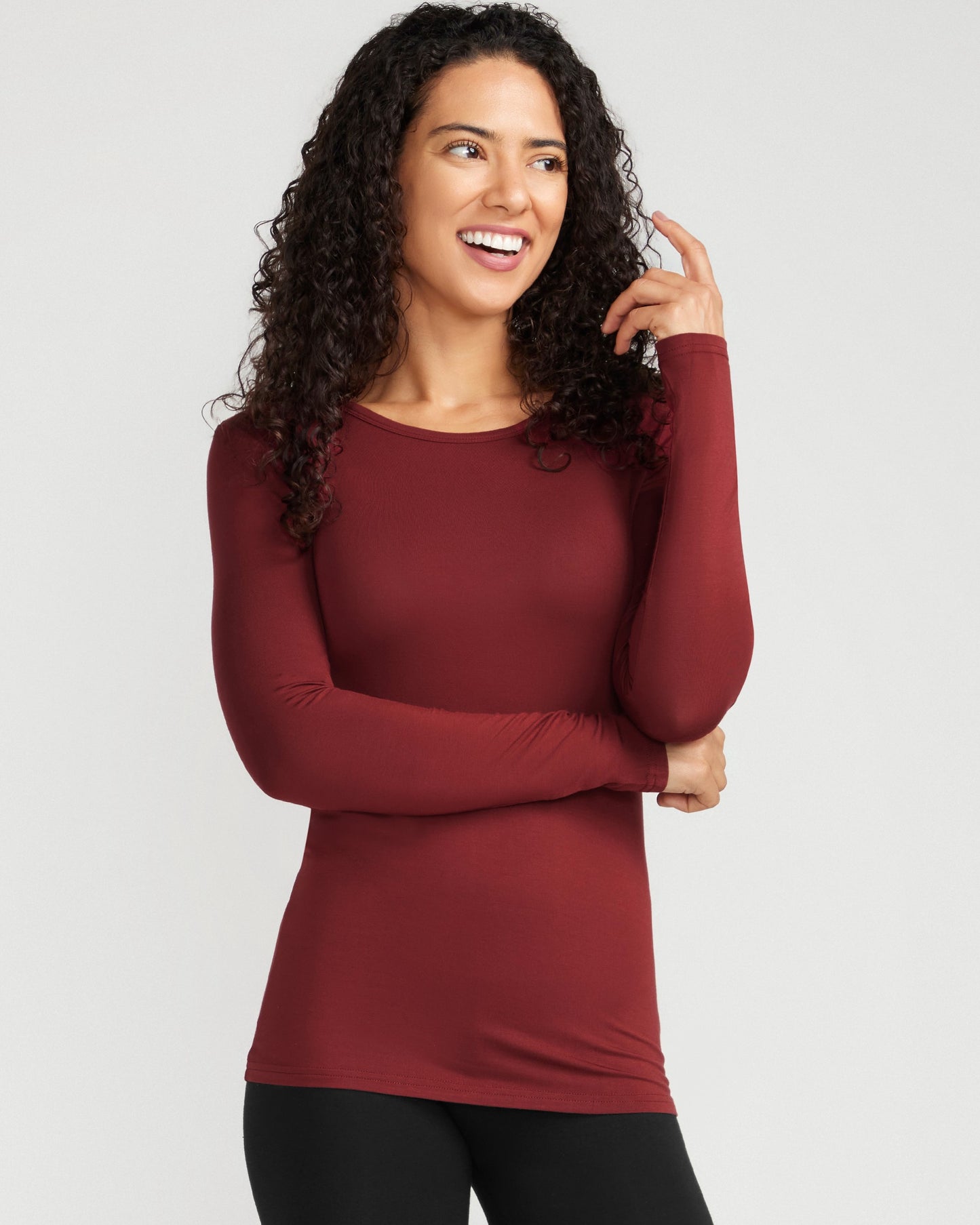 Bamboo Long Sleeve Crew - Burnt Red