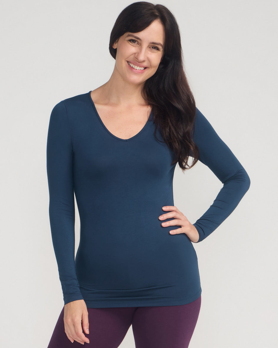 Black Small V-neck Slim High Elastic Long Sleeve main image 1