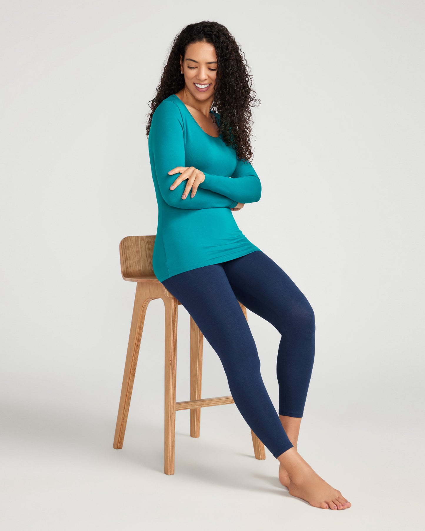 Bamboo Long Sleeve Scoop - Teal