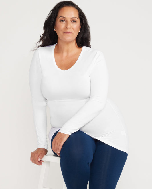 Bamboo Long Sleeve Scoop - White