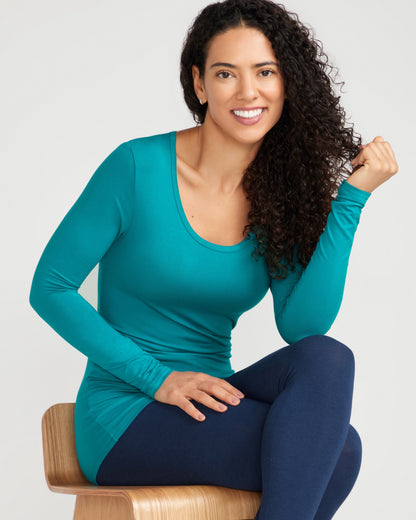 Bamboo Long Sleeve Scoop - Teal