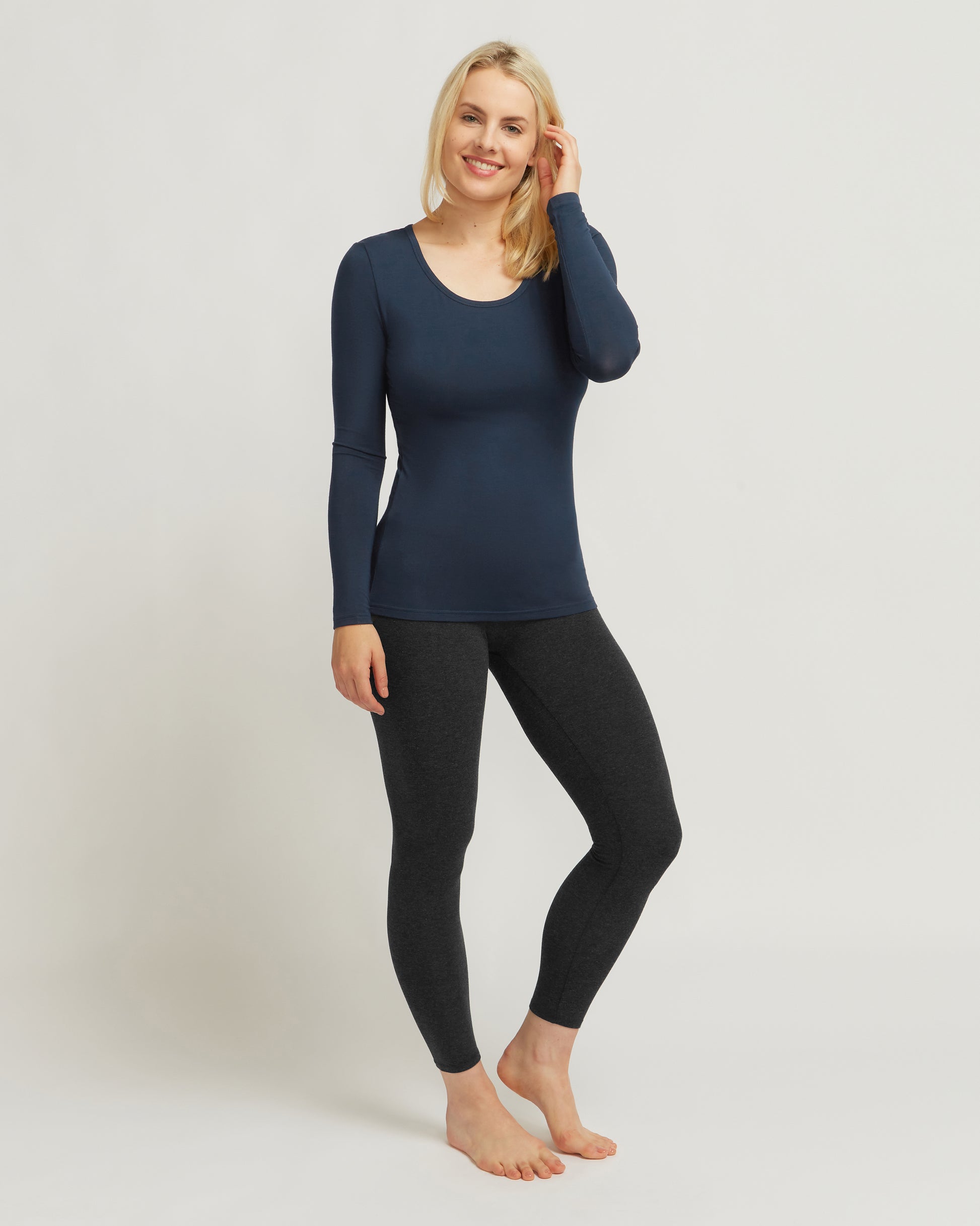 Bamboo Long Sleeve Scoop - Navy