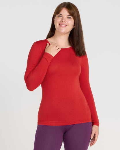 Bamboo Long Sleeve Crew - Bright Red