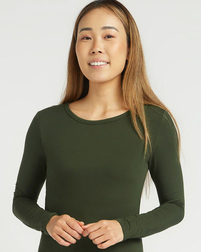 Bamboo Long Sleeve Crew - Forest - O2wear Bamboo