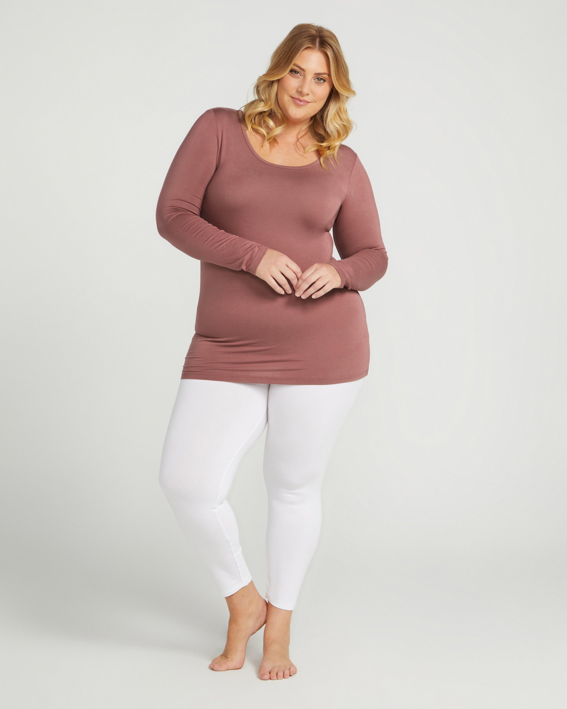 Bamboo Long Sleeve Scoop - Rose