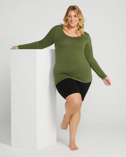 Bamboo Long Sleeve Scoop - Chive - O2wear Bamboo