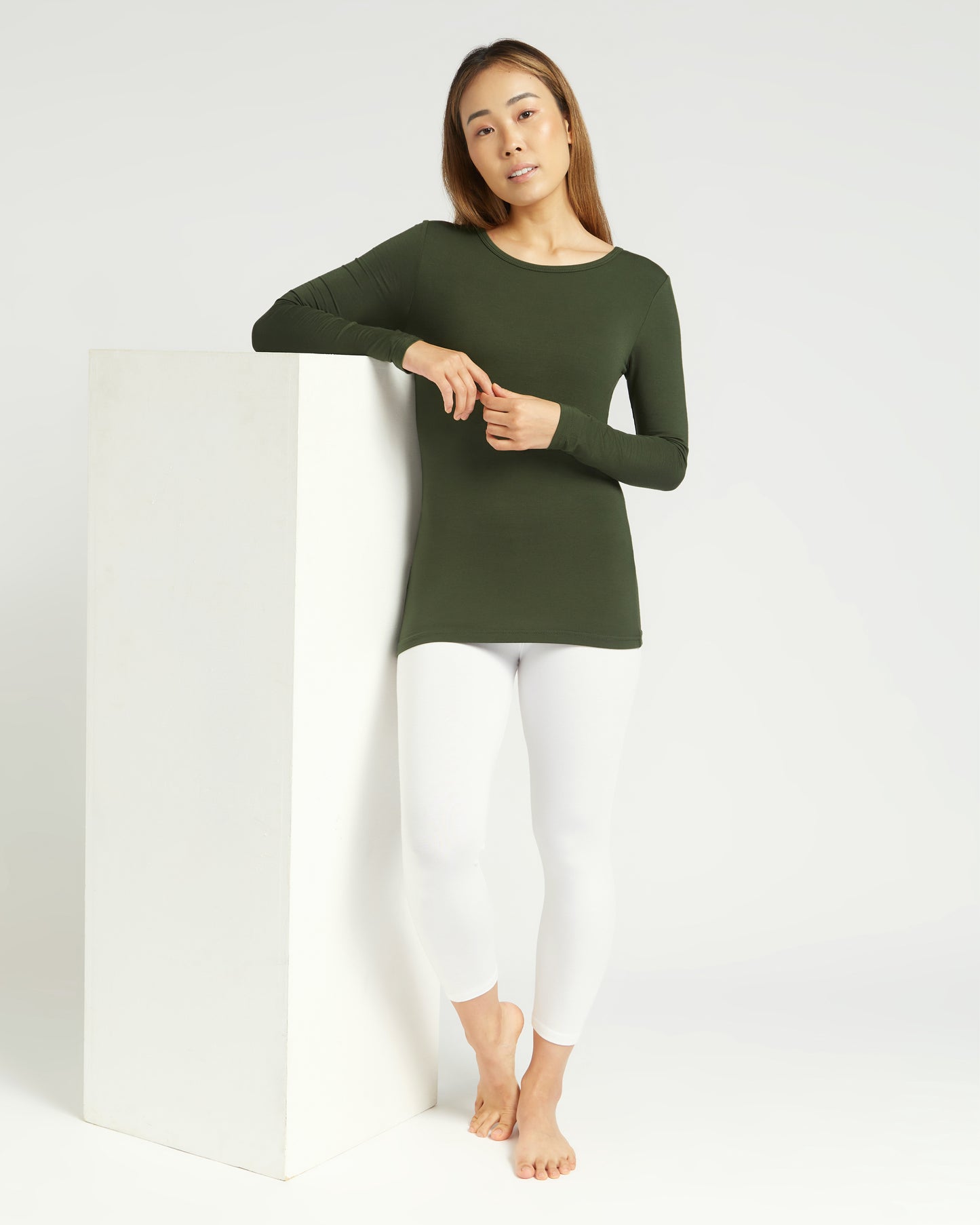 Bamboo Long Sleeve Crew - Forest - O2wear Bamboo