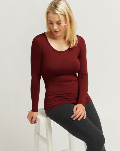 Bamboo Long Sleeve Scoop - Burnt Red - O2wear