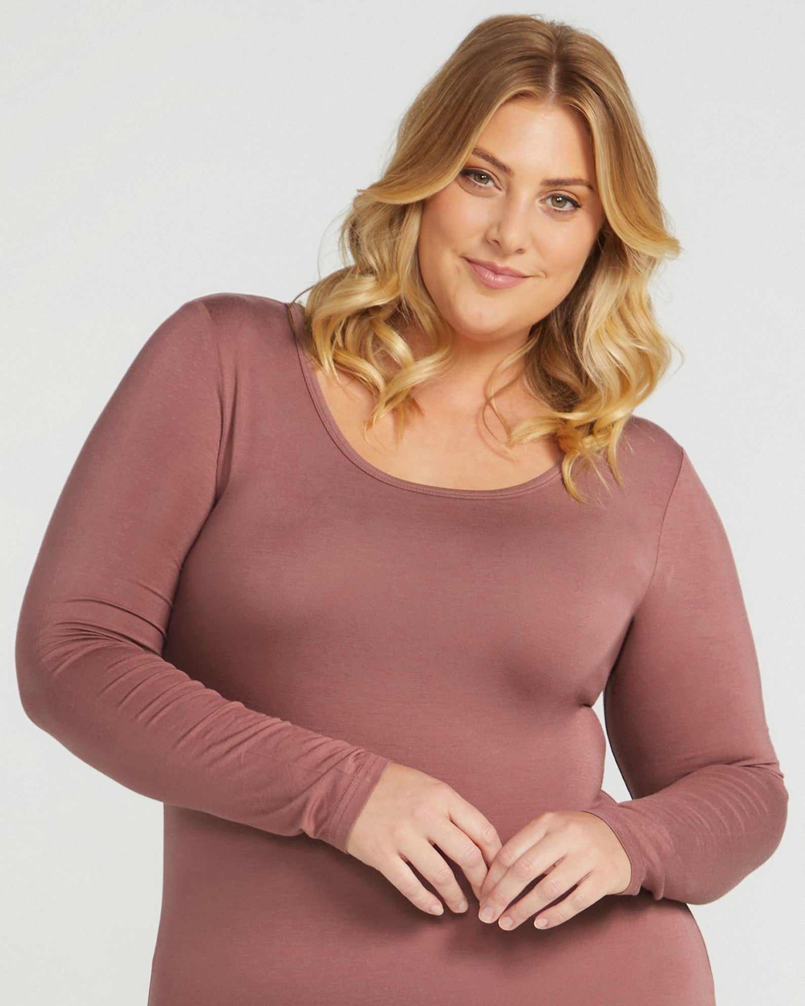Bamboo Long Sleeve Scoop - Rose